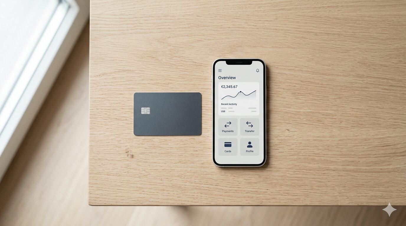 Bankkarte und Smartphone als Symbol für kostenloses Girokonto ohne Kontoführungsgebühren