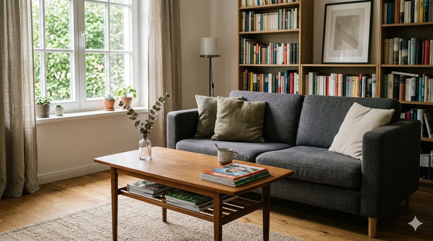 Hausratversicherung: Wann sie sich lohnt – und wann nicht Wohnzimmer mit Möbeln als Symbol für Hausratversicherung – wann sie sich lohnt und wann nicht