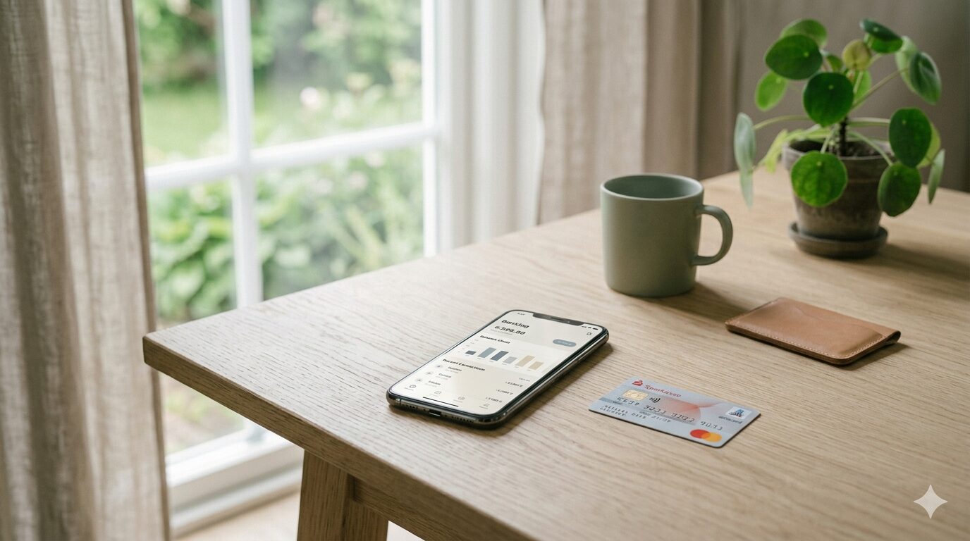 Bankkarte auf einem Tisch neben einem Smartphone – kostenlose Girokonten im Vergleich